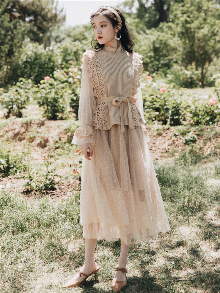 秋季设计裙子套装森系学生小清新仙女chic温柔时尚套装