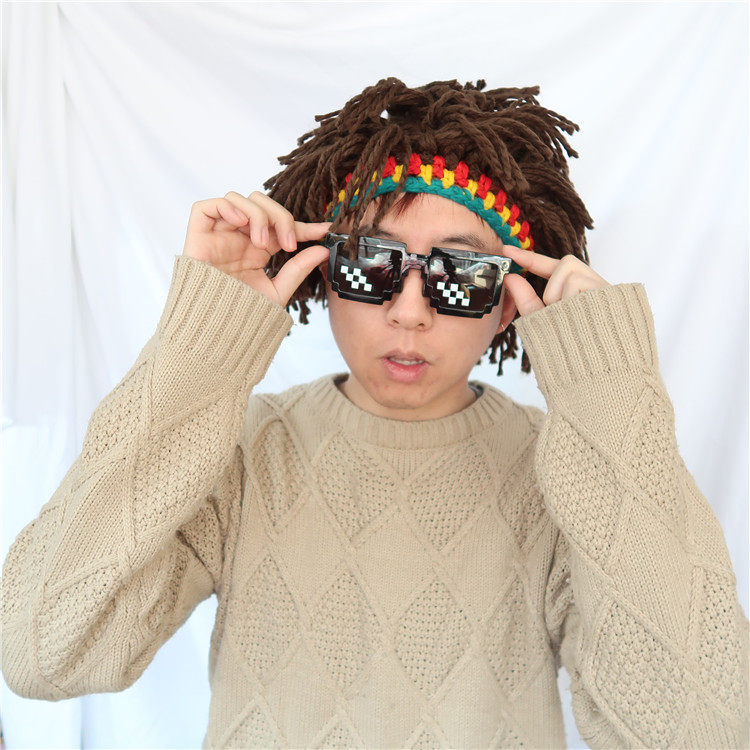 ins脏辫搞笑假发毛线针织口罩帽子一体头套帽子