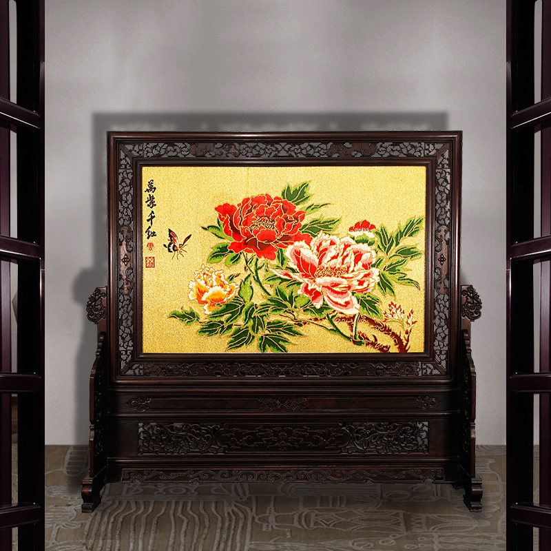 饰商务礼品特色手工艺品送老外 南京云锦大摆件屏风中国风家居装 - 爱