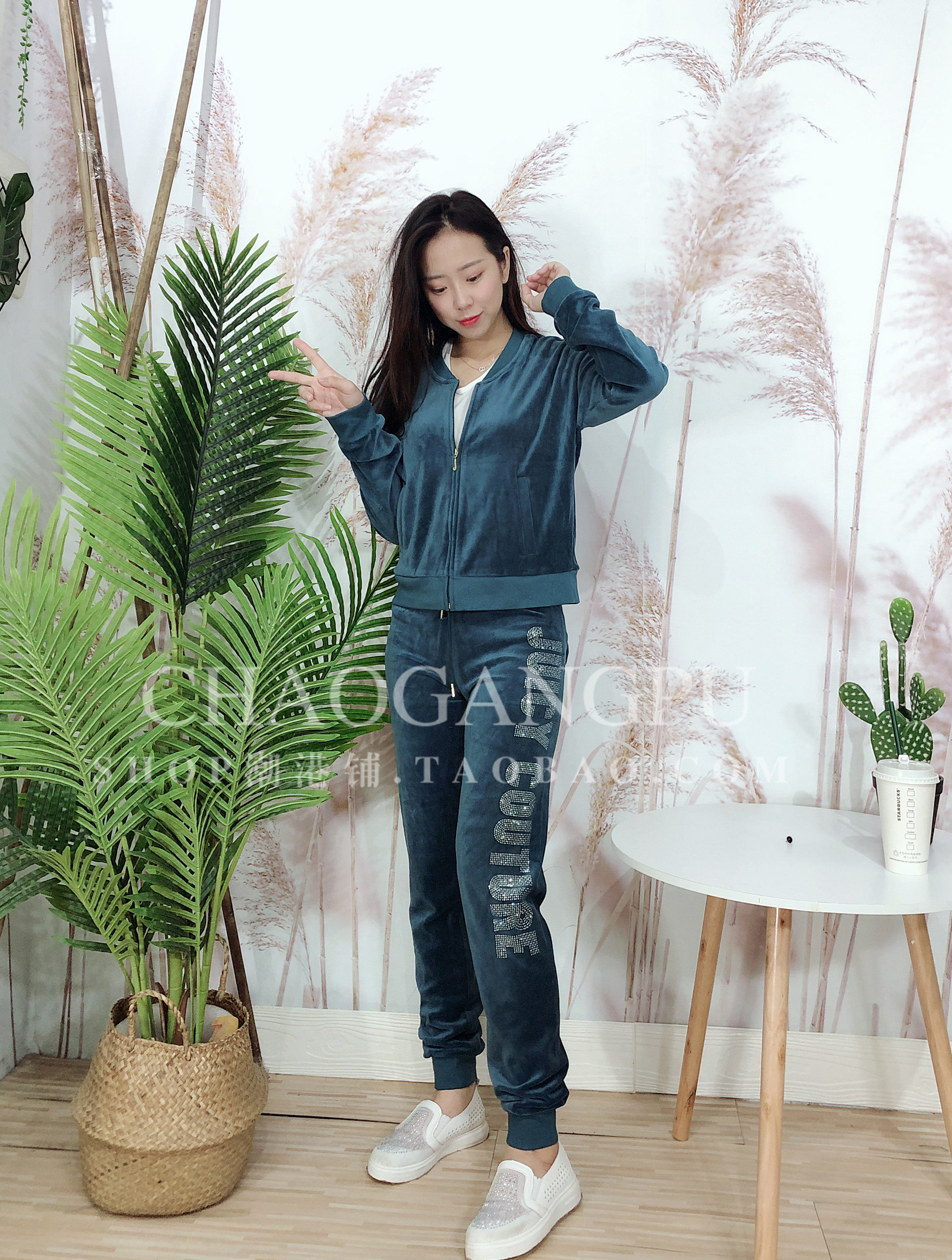 jc正品juicy天鹅绒休闲运动服套装女2020新款时尚两件套瑜伽服