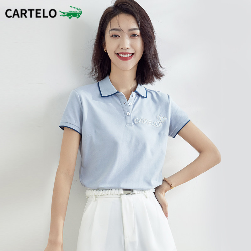 卡帝乐鳄鱼女装爱心刺绣polo衫女2022夏季新款宽松运动polo领t恤