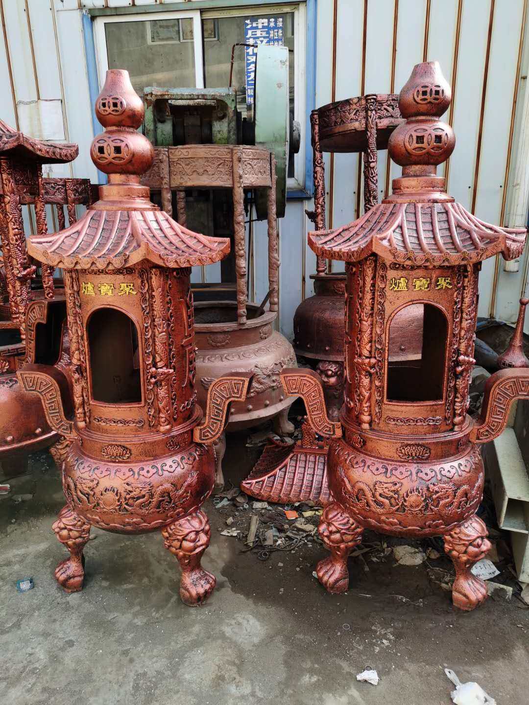 大型香炉寺庙铸铁圆形烧纸化钱聚财户外供佛香薰炉