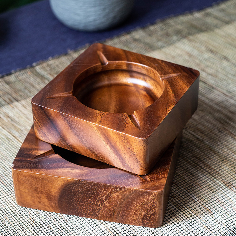 胡桃木烟灰缸创意个性潮流酒店办公室定制logo烟缸超大时尚烟灰缸