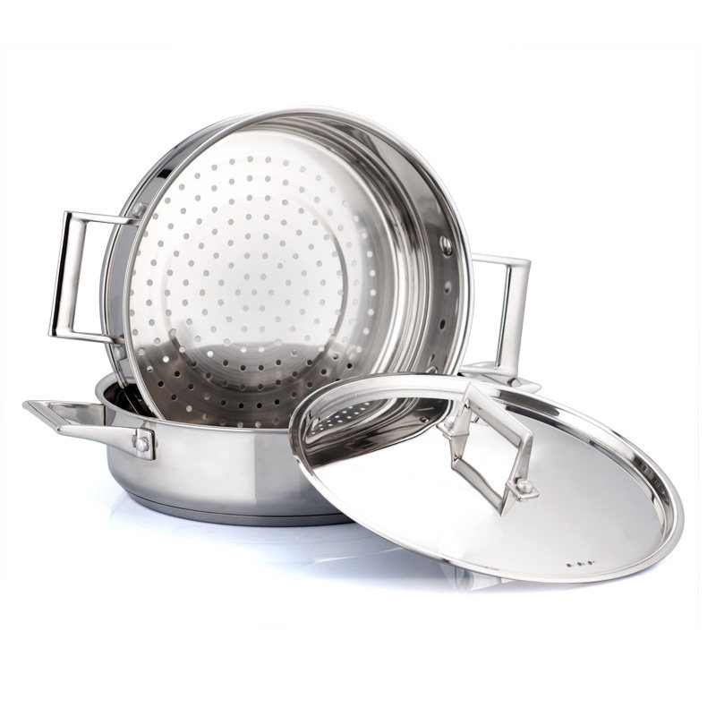 煎锅顺发晶致欧式不锈钢蒸锅平底锅双层一锅多用蒸锅