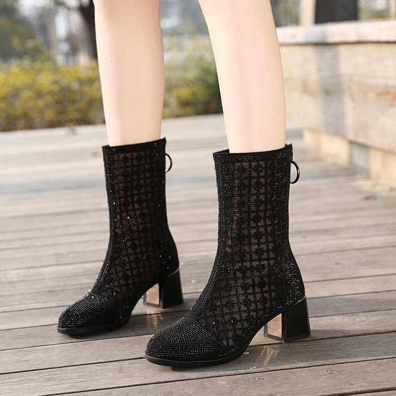 夏季女靴薄款凉靴女2021新款高跟马丁镂空女鞋时装靴