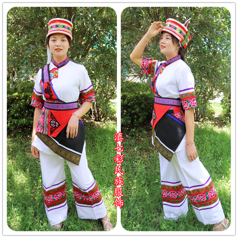 春季新款撒尼族女裤彝族服饰石林短袖套装七彩民族服装