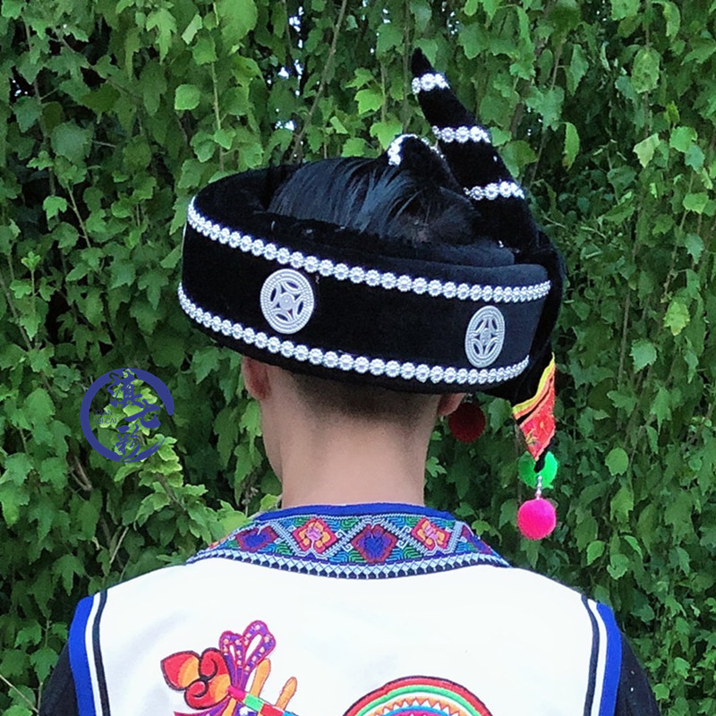 彝族精品傣族男士牛角带角民族帽子葫芦演出帽子