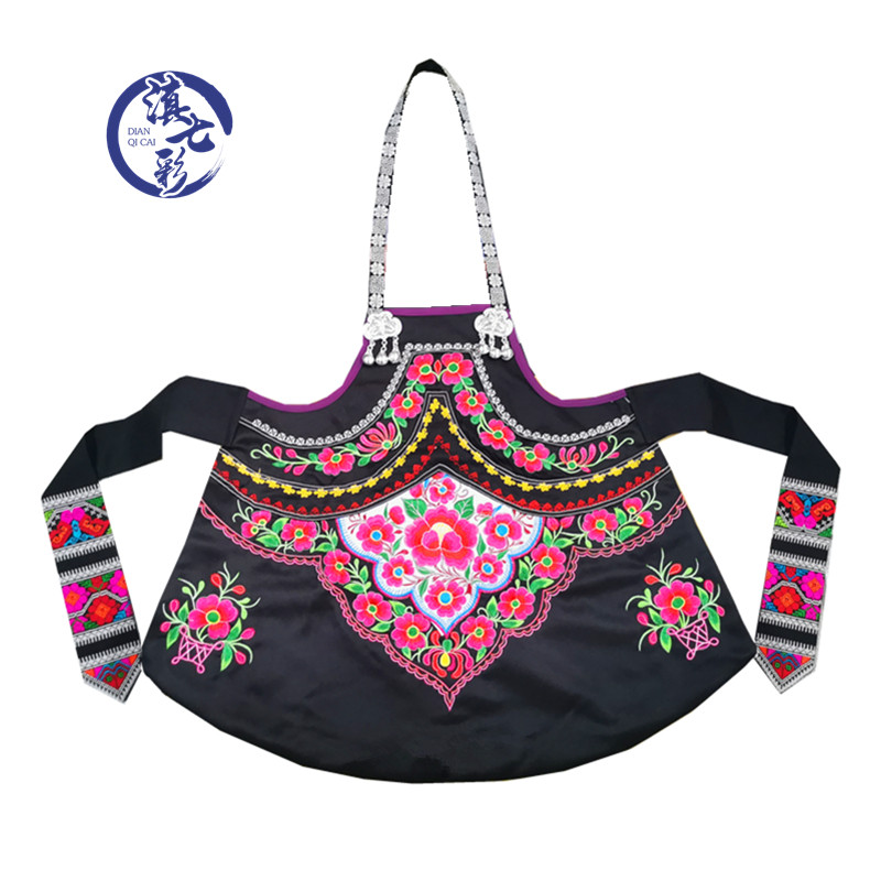 diy彝族绣花围腰峨山女装花围腰宝蓝色刺绣围腰头腰带民族配饰