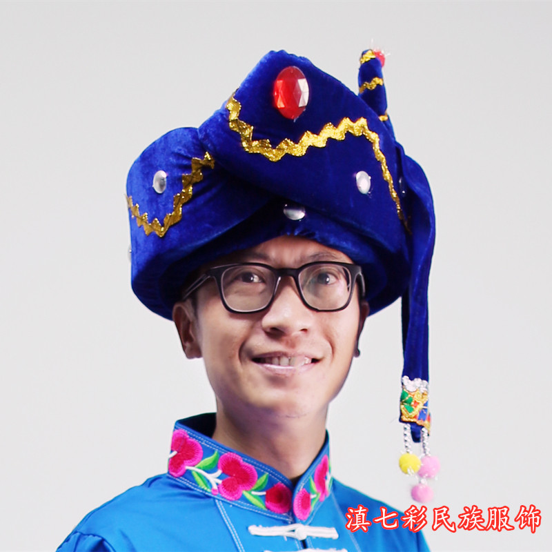 彝族精品傣族男士牛角带角民族帽子葫芦演出帽子