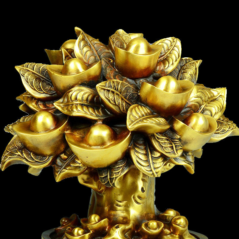 开光纯铜摇钱树摆件元宝招财聚宝盆家居风水摆件