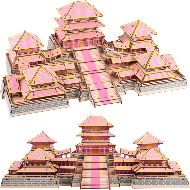 激光切割阿房宫木质拼装模型益智玩具拼版拼图手工建筑