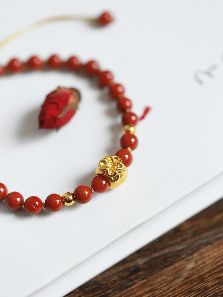 纳福软语原创手作24k黄金福袋南红玛瑙满色满手链