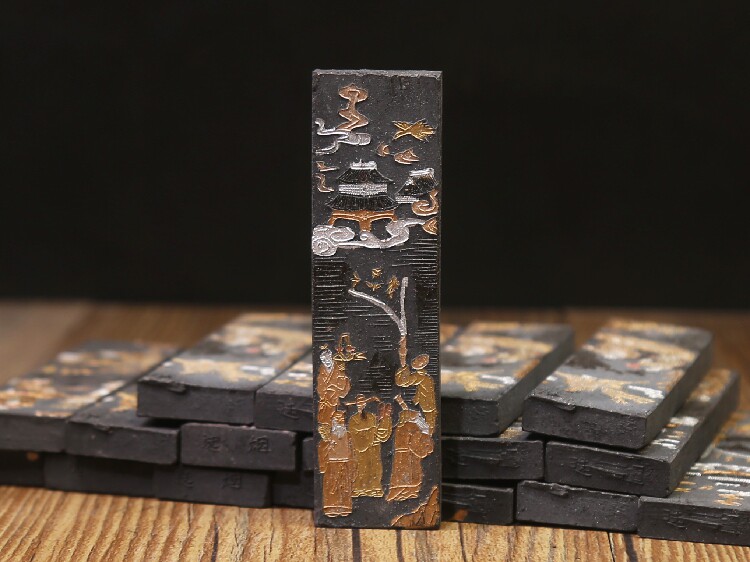 中国徽墨老胡文墨条描金墨文房收藏实用墨块文房四宝