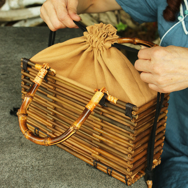 复古日式手工竹编竹包文艺女青年手提包拎包竹管竹编