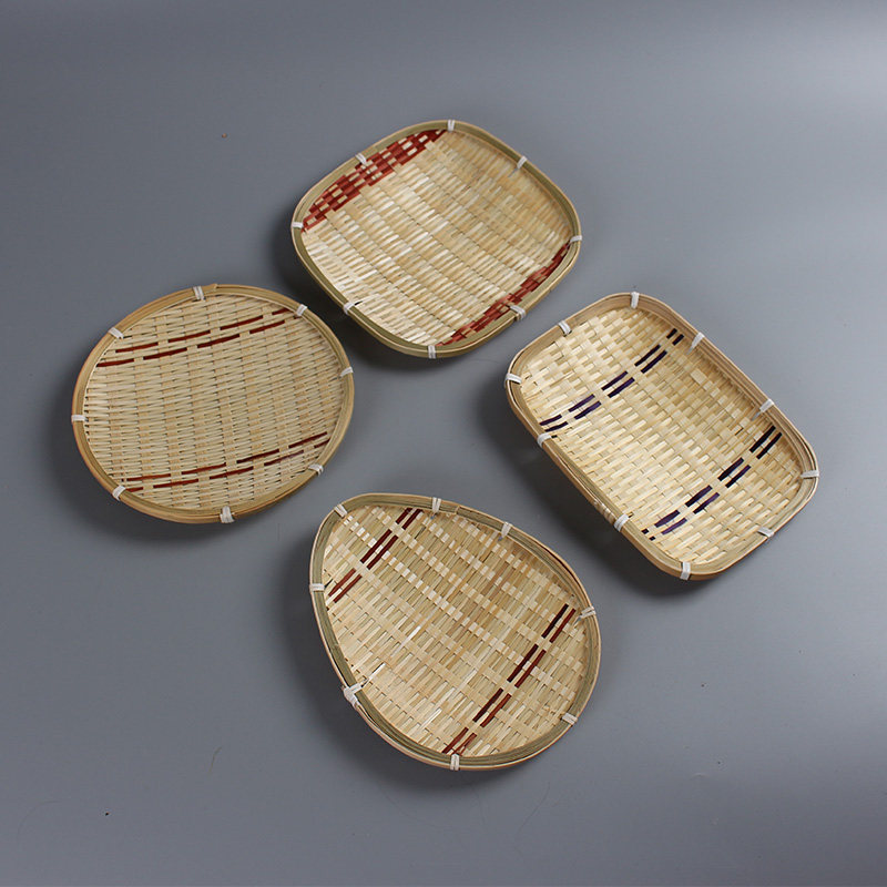 簸箕手工盘子方形圆形竹青水果果盘零食收纳竹编
