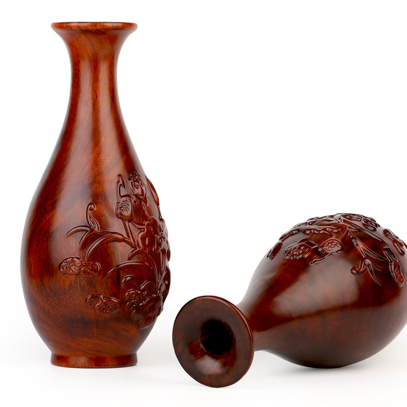 中国国风客厅木雕花瓶红木摆件实木木质酒柜摆件