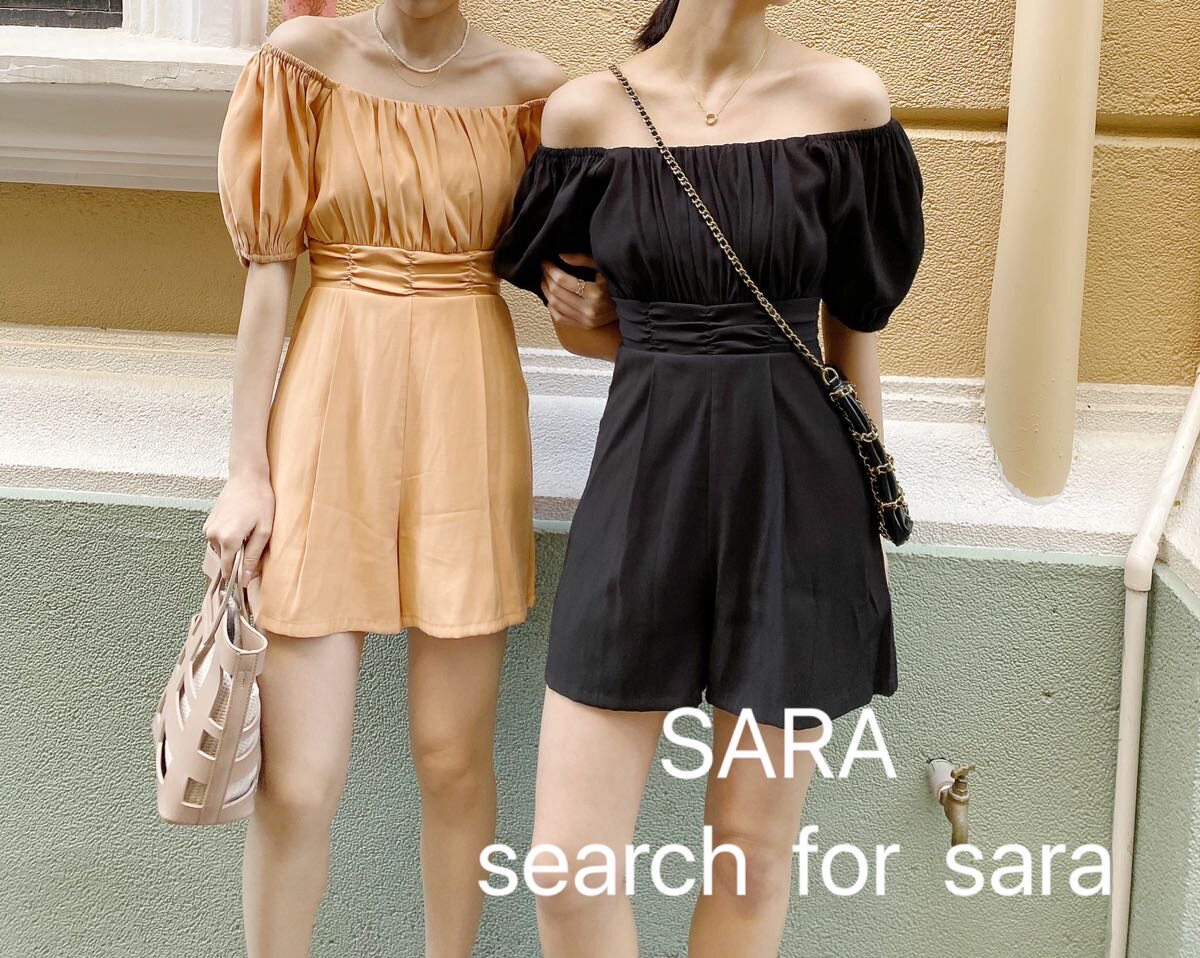 一字sara衣裤领连夏一字新款2020连体阔腿褶皱连体衣