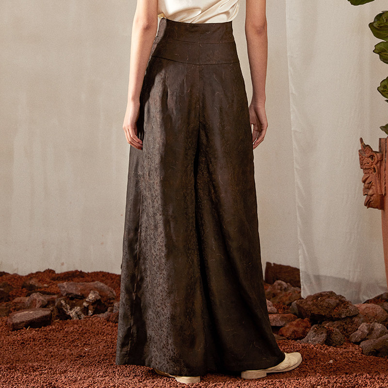 重缎真丝香云纱阔腿裤夏款原创轻奢甩腿长裤休闲裤