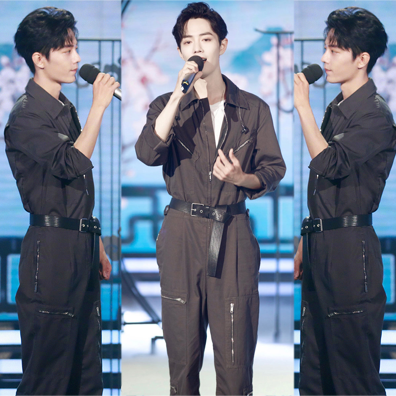 肖战同款日系工装连体裤男休闲宽松长袖连体衣情侣背带裤套装长裤