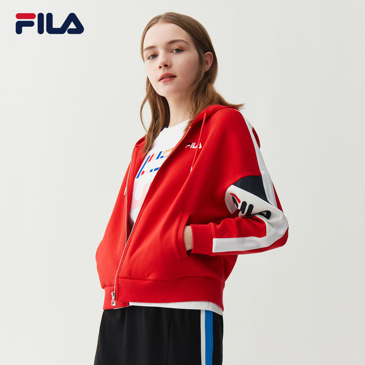 fila 斐乐官方 女士针织外套2021年春季新款休闲运动长袖上衣女