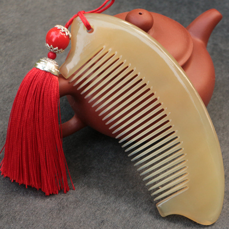 天然羊角按摩防静电细齿直护顺发精品厚实便携梳子