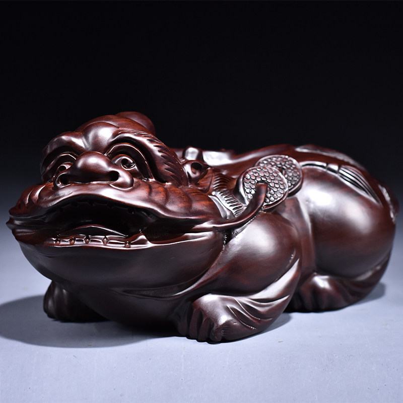 黑檀实木雕刻招财貔貅摆件大号一对家居客厅电视柜装饰红木工艺品