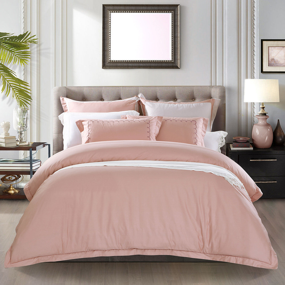 水星家纺正品全棉贡缎纯色四件套酒店简约床品单双人床上用品纯棉