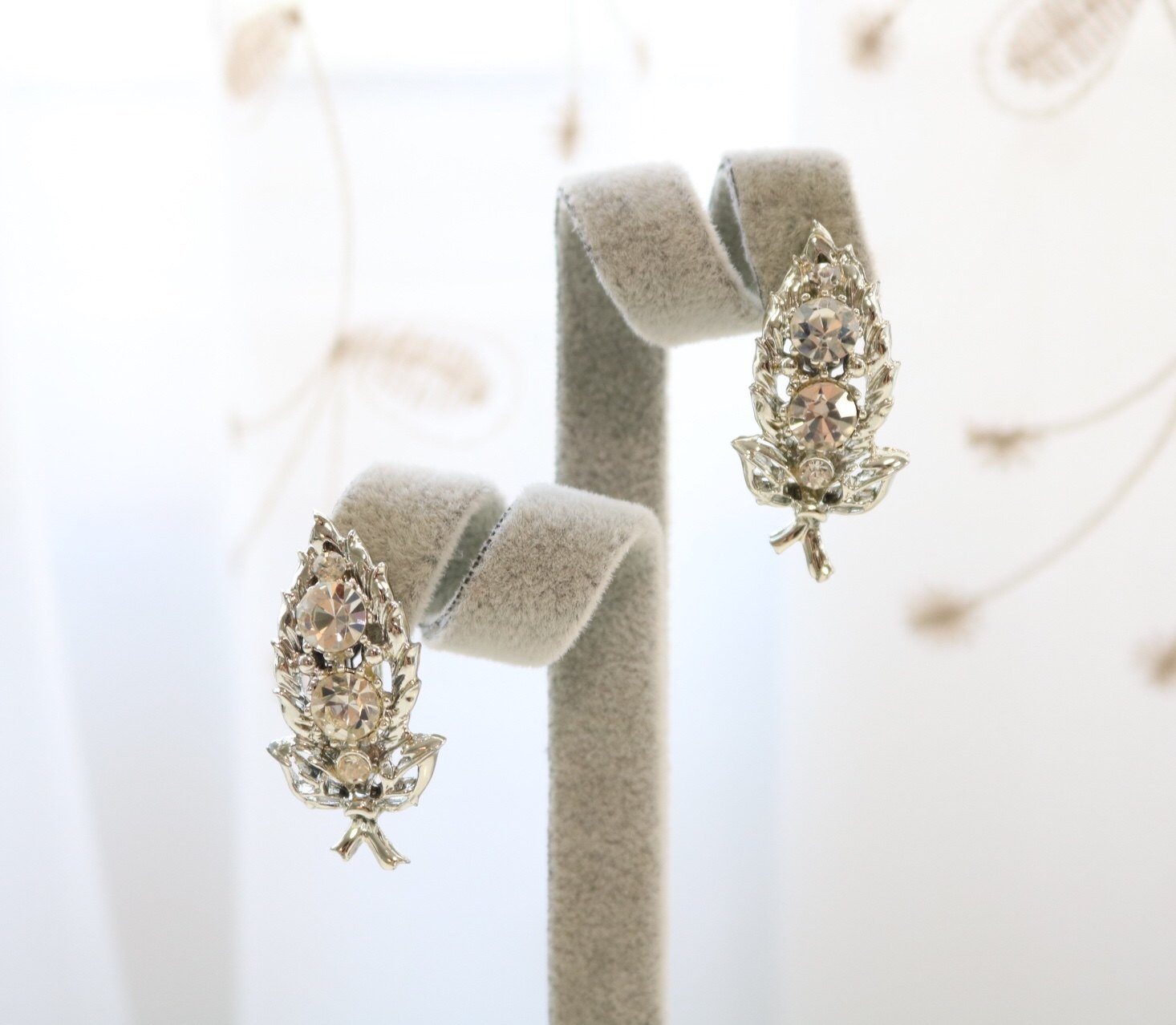 vintage莱茵经典简约石简约银色coro耳环耳夹饰品耳夹