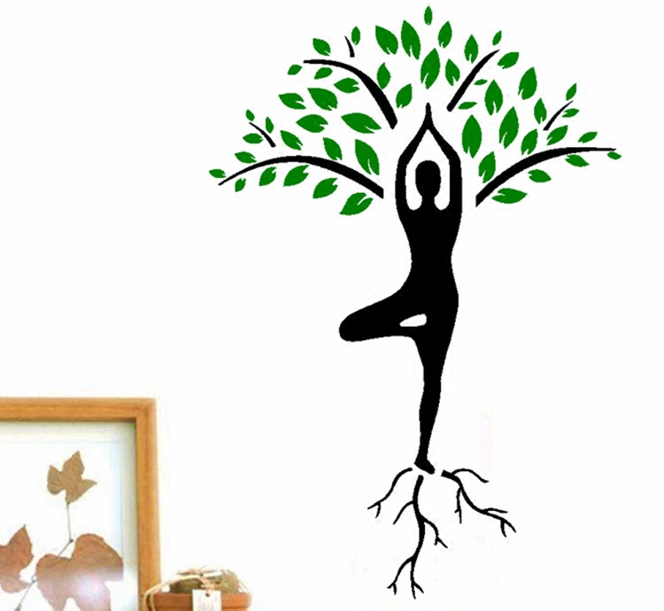 瑜伽树贴纸舞蹈瑜伽养生会所健身馆装饰健康少女墙贴