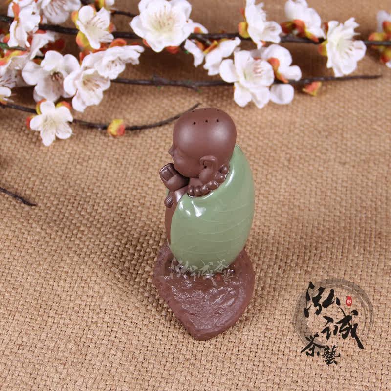 泓诚 茶玩摆件哥窑开片 特价紫砂茶宠工艺品 立地成佛 心想事成
