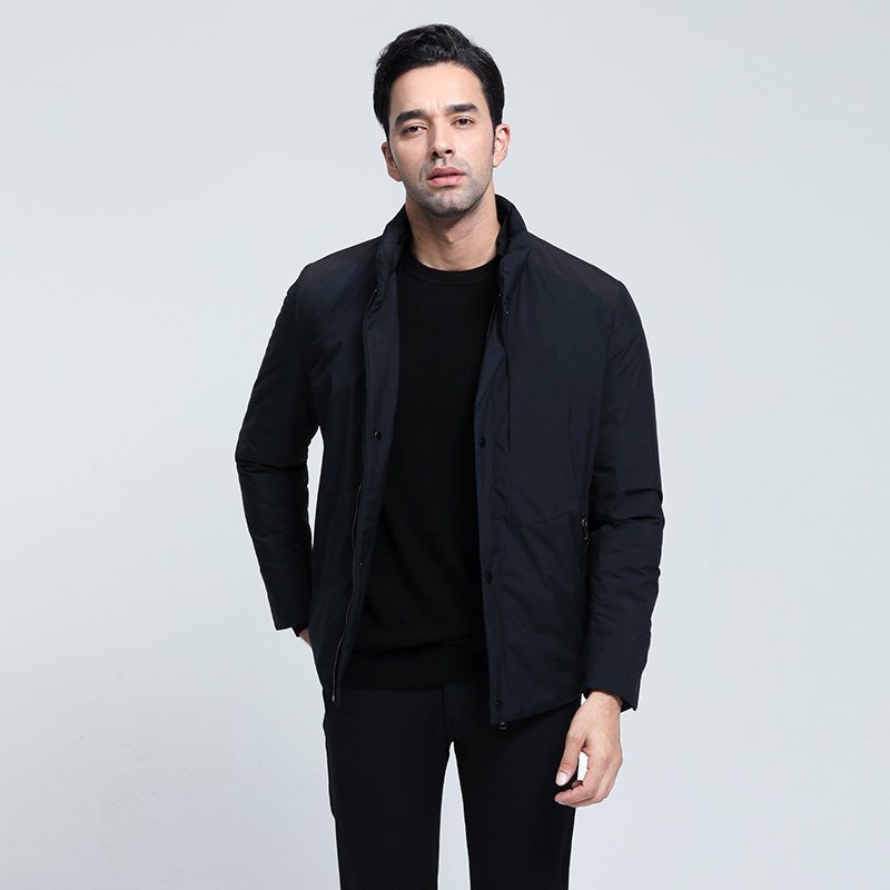 顺美男装秋季时尚商务休闲藏青青色轻薄便装羽绒服