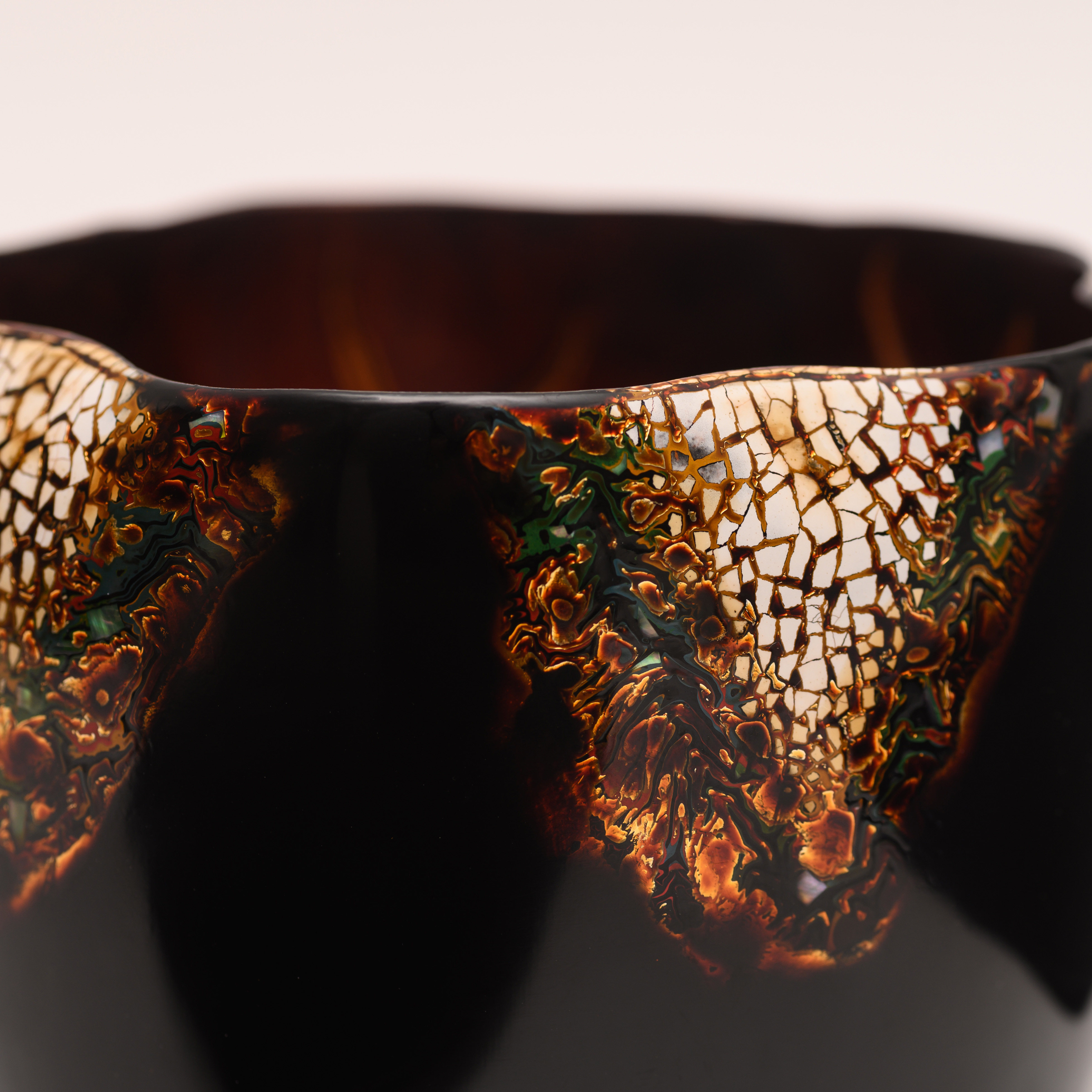 漆器那莲唐物莲韵大漆蛋壳螺钿镶嵌竹胎水盂茶道