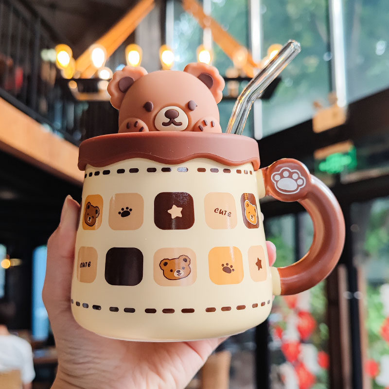 高颜值小熊吸管马克杯带仙女闺蜜可爱网红杯子马克杯