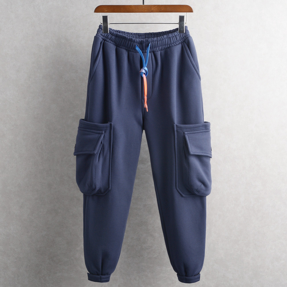 裤带百搭裤子加厚潮流工装口袋大口宽松运动休闲裤