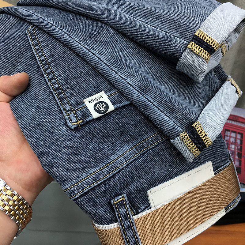 蓝灰色牛仔裤男秋冬款潮牌韩版潮流百搭高端弹力小脚长裤夏季薄款