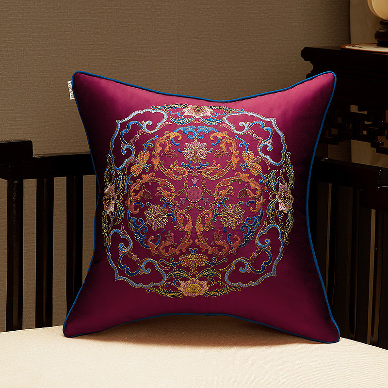 新中式绣花靠垫太师椅红木家具yg01靠背沙发刺绣古典靠垫