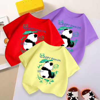 Panda ພໍ່ແມ່ແລະເດັກນ້ອຍ summer ເຄື່ອງນຸ່ງເດັກນ້ອຍແຂນສັ້ນ T-shirt ຝ້າຍບໍລິສຸດຂອງເດັກນ້ອຍຊາຍແລະເດັກຍິງ summer ເຄິ່ງແຂນ tops ເຄື່ອງນຸ່ງຫົ່ມກິດຈະກໍາອະນຸບານ