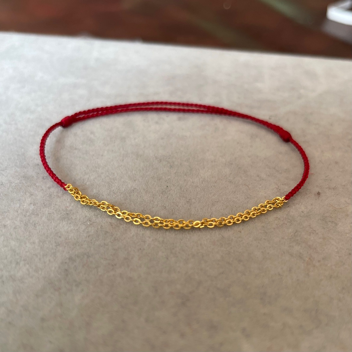 足金黄金纯金双层十字链条本命年红绳手工编织手饰