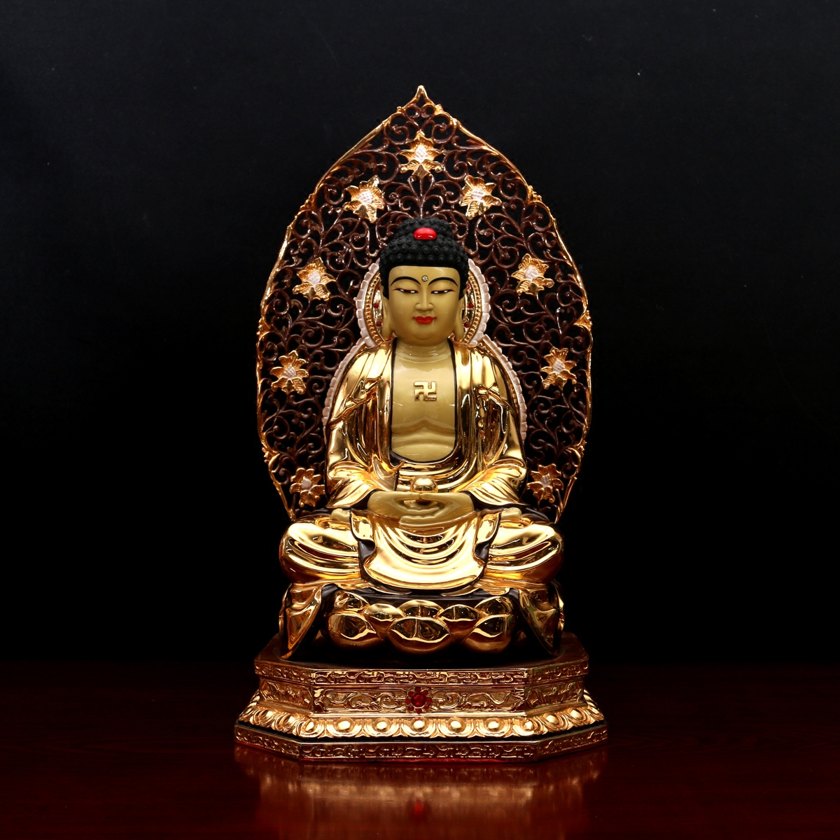 佛像鎏金释迦牟尼如来纯铜背光光溜金工艺家居中摆件