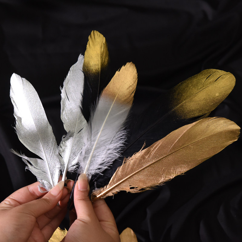 ins北欧冷淡风羽毛 摄影拍照道具 化妆品装饰天然鹅毛喷金色羽毛