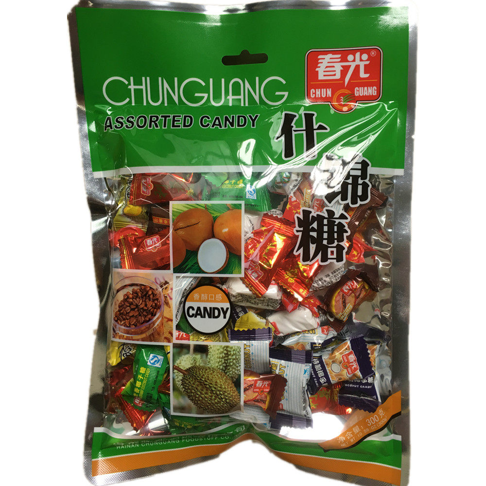 海南特产春光椰子满元包什锦300g糖果红绿包装糖果