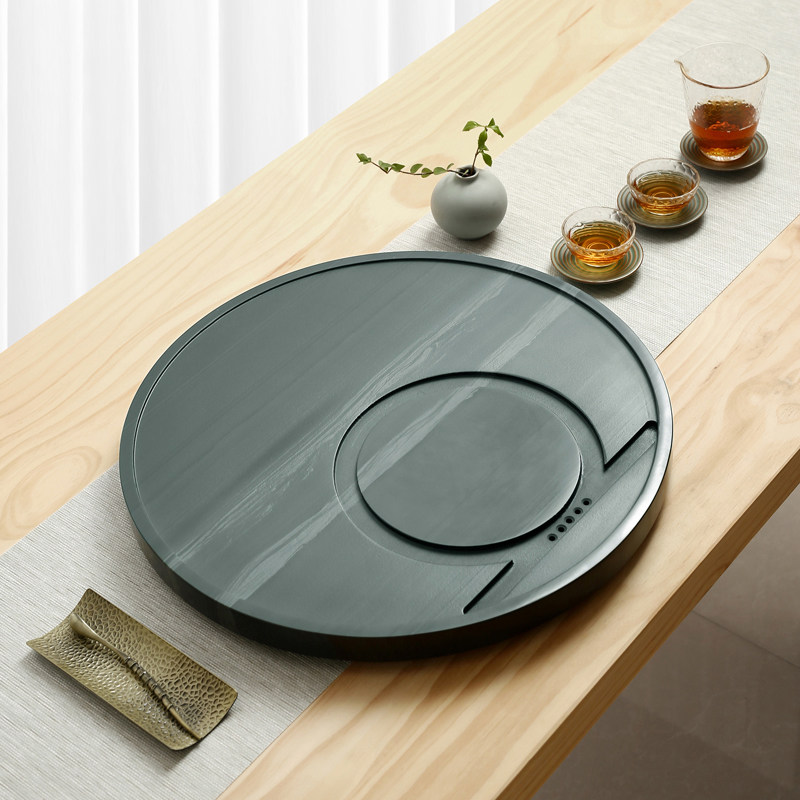 中盛2020皇庭玉石茶盘欧式简约圆形创意家用茶具石材排水茶台托盘