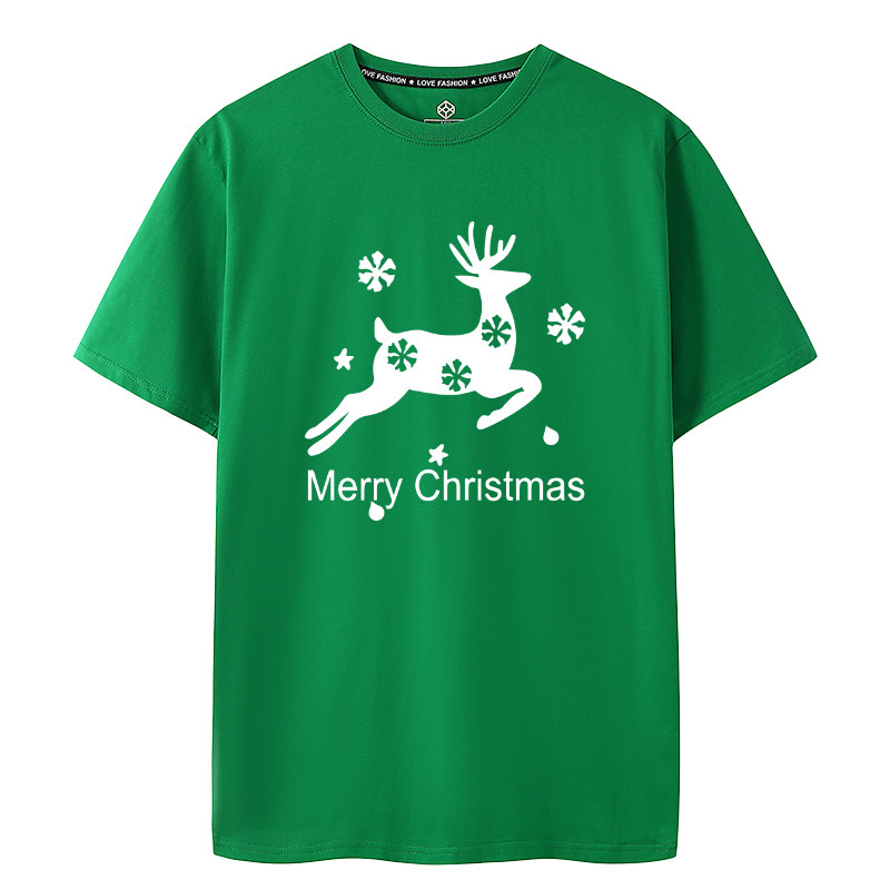 圣诞老人人和麋鹿驯鹿短袖活动跨年服装主题t恤