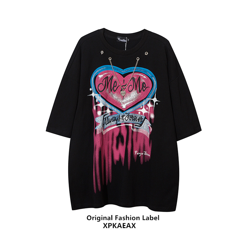 XPKAEAX原创潮牌项链搭配t恤设计感上衣男女ins潮流情侣炸街短袖