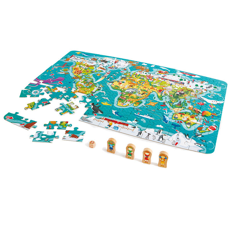 hape环游世界拼图36岁游戏二合一立体益智男女拼图