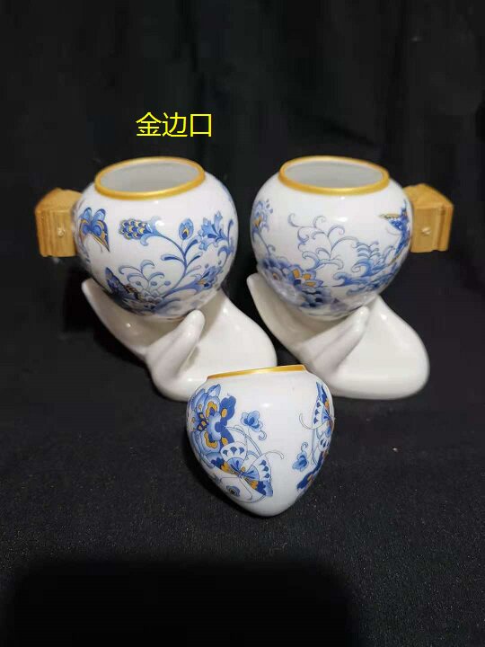 画眉鸟鸟食画眉金边杯耳雕刻杯尖鸡心鹩哥八哥喂食器