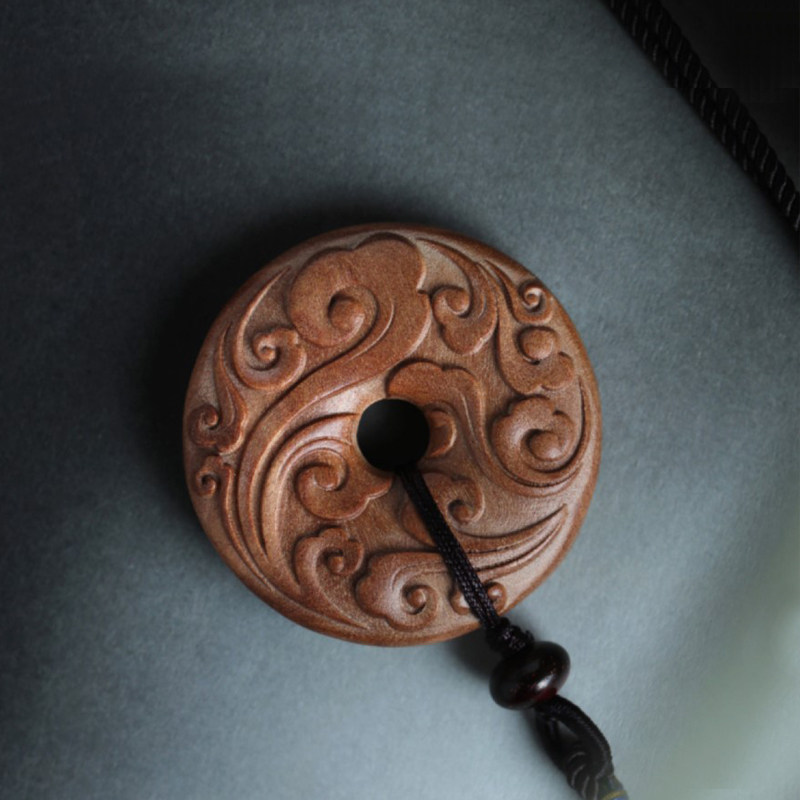 平安扣老山檀木祥云挂件吊坠实木木质挂坠车项链木雕