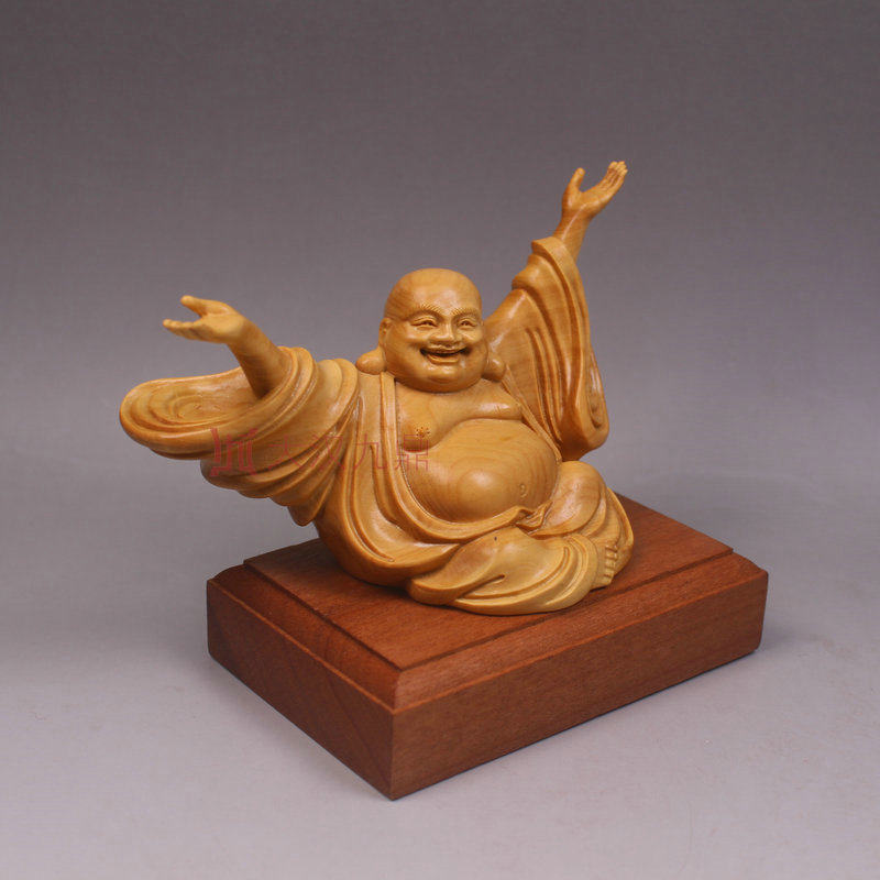 笑迎天下弥勒佛黄杨木雕刻弥勒佛大肚佛布袋佛可做汽车摆件实木