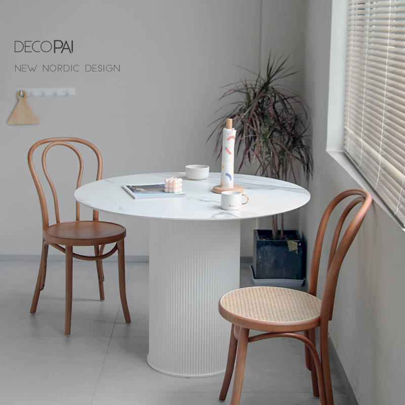 岩板餐桌圆形纯白现代简约加厚创意创意家家用网红餐桌