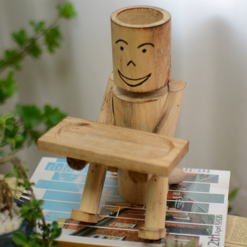 实木木头人物造型个性多肉种植花盆涂鸦创意可爱摆件